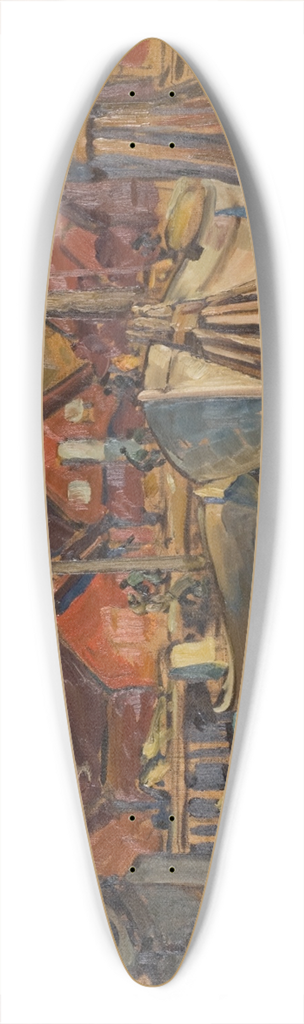 Anna Boberg - A Fishing Harbour. Study from North Norway 39.3 inch art pintail longboard deck