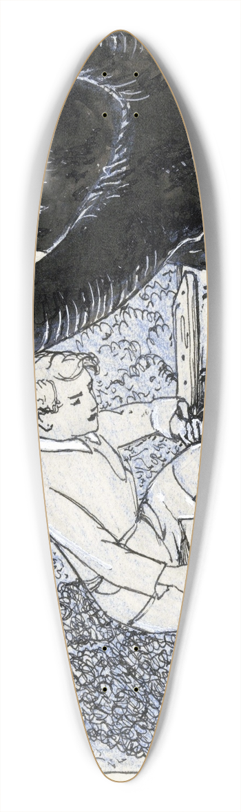 Anny Leusink - Kees zittend op een schutting 39.3 inch art pintail longboard deck