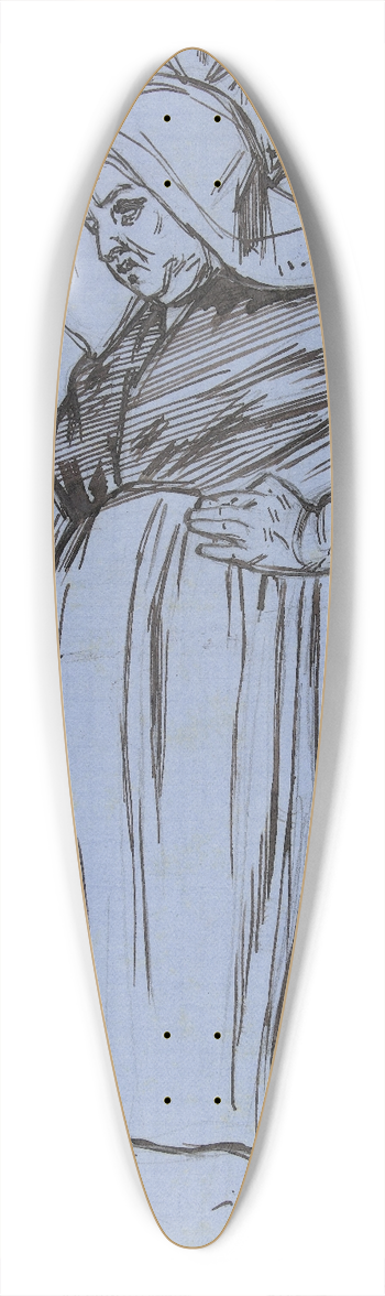 August Alleb - Staande vrouw met kap op haar hoofd 39.3 inch art pintail longboard deck