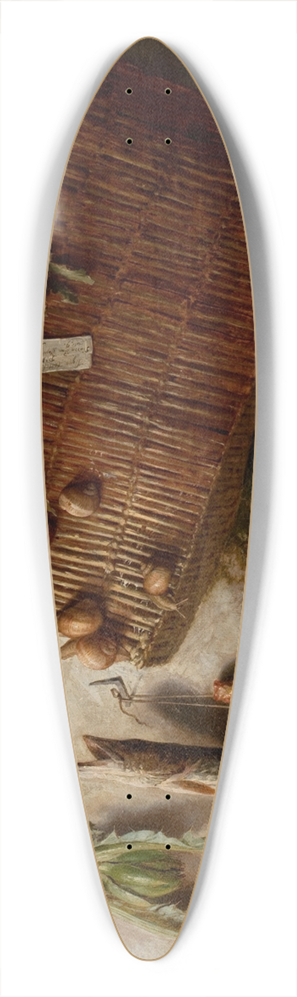 Augusto Ferri - Straw Basket with Fish 39.3 inch art pintail longboard deck