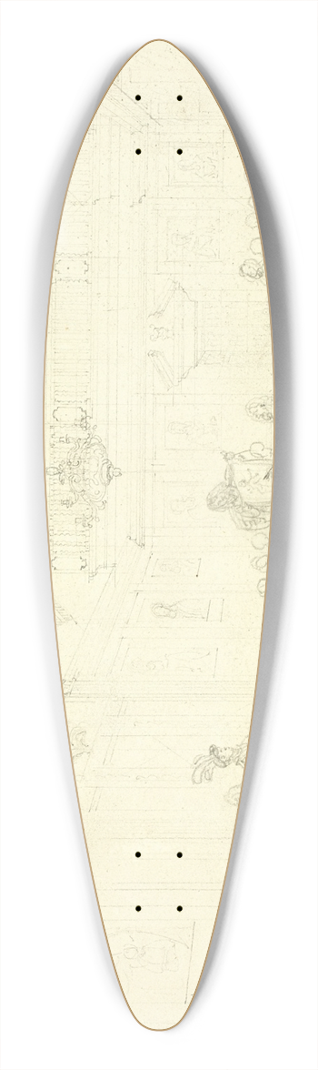Augustus Charles Pugin - Study for Heralds College, The Hall, from Microcosm of London 39.3 inch art pintail longboard deck