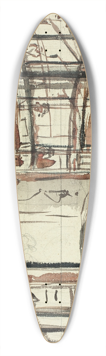 Augustus Charles Pugin - Study for Sadlers Wells Theater 39.3 inch art pintail longboard deck