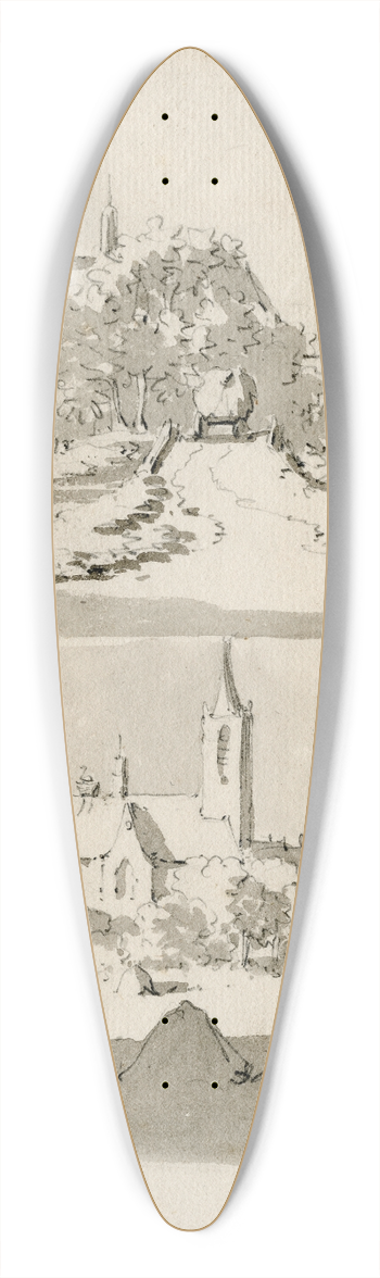Barend Hendrik Thier - Twee dorpsgezichten 39.3 inch art pintail longboard deck