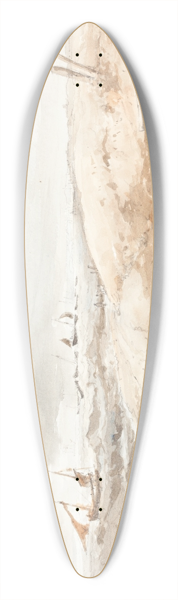 British 19th Century - Shore Scene with Boats in Choppy Water 39.3 inch art pintail longboard deck
