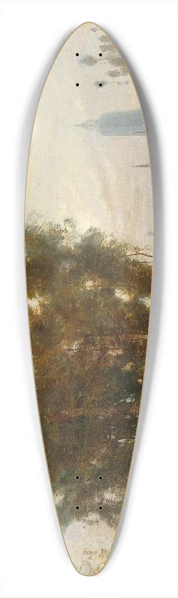Camille Flers - River Landscape With A City In The Background 39.3 inch art pintail longboard deck
