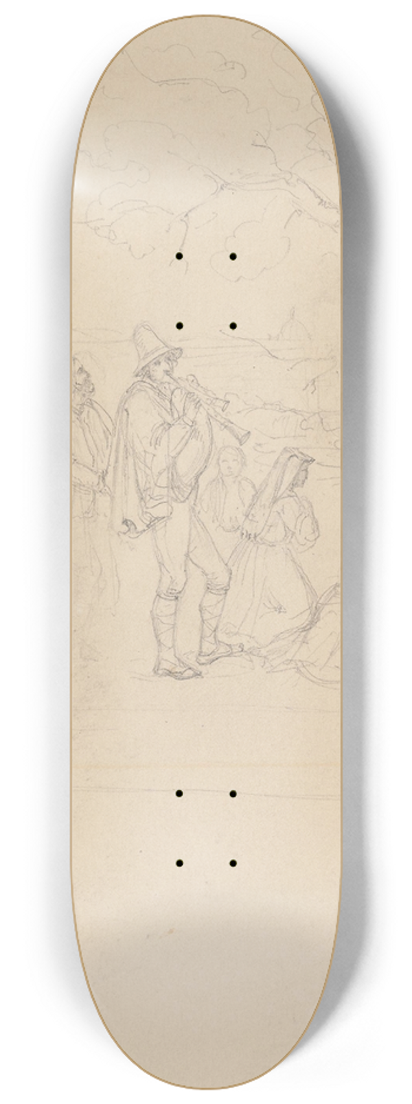 Adolph Tidemand - Figurer i landskap med hornblser i forgrunn 8.25 inch art skate deck