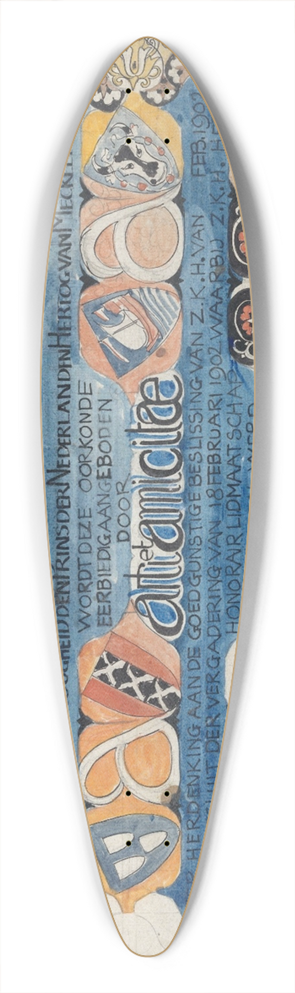 Carel Adolph Lion Cachet - Ontwerp voor een oorkonde van Arti en Amicitiae voor Prins Hendrik, bij zijn erelidmaatschap in 1902 39.3 inch art pintail longboard deck