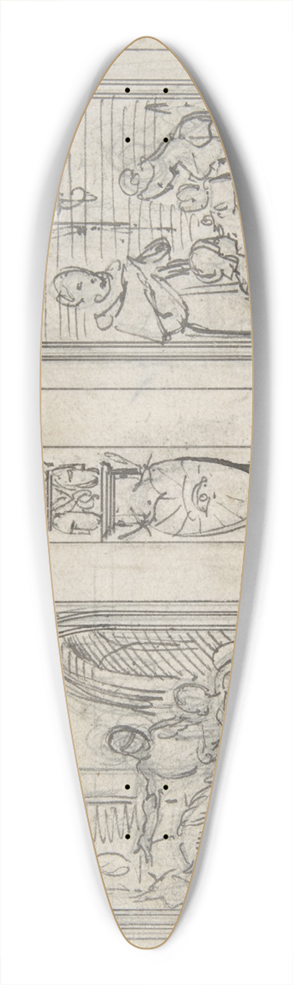 Carl Alexander von Heideloff - Studies for Two Book Illustrations 39.3 inch art pintail longboard deck
