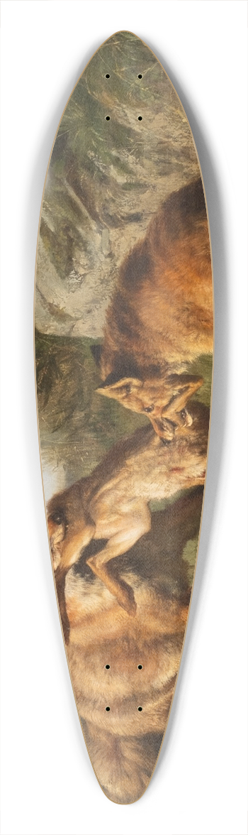 Carl Friedrich Deiker - Two foxes fighting for their prey 39.3 inch art pintail longboard deck