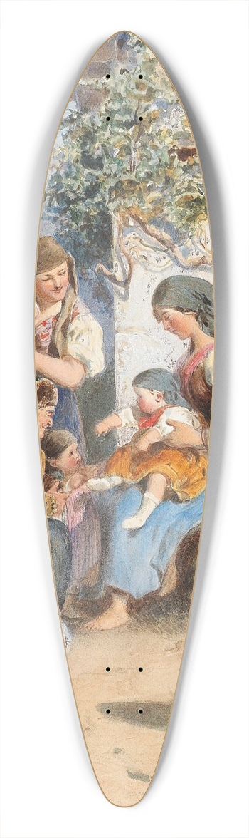Carl Goebel the younger - A peasant family idyl 39.3 inch art pintail longboard deck