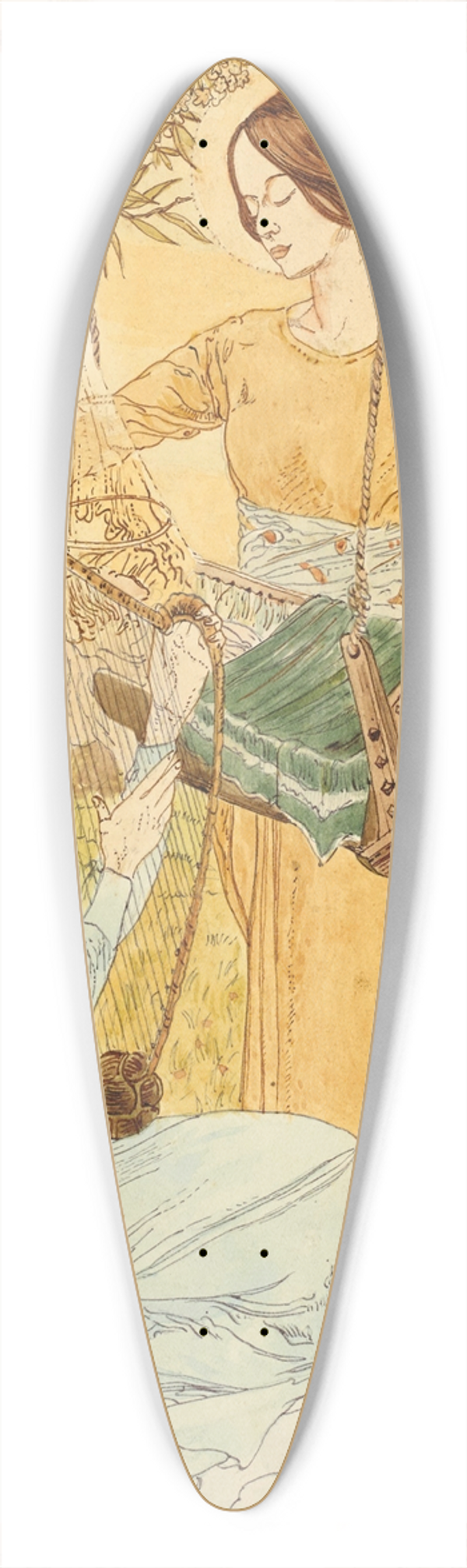 Carlos Schwabe - Two women with a cradle, one of them winged 39.3 inch art pintail longboard deck