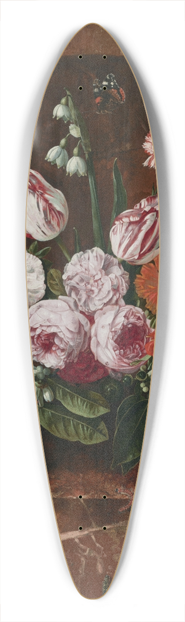 Carstian Luyckx - A garland of tulips, roses, lilies of the valley and other flowers, suspended from blue ribbons before a marble alcove with butterflies and caterpillars 39.3 inch art pintail longboard deck