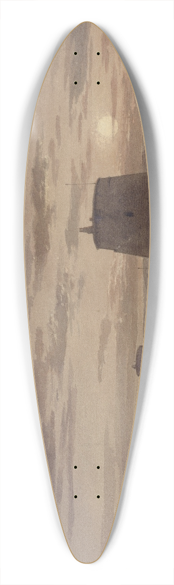 Charles Bentley - Martello Tower at St. Leonards against setting sun 39.3 inch art pintail longboard deck