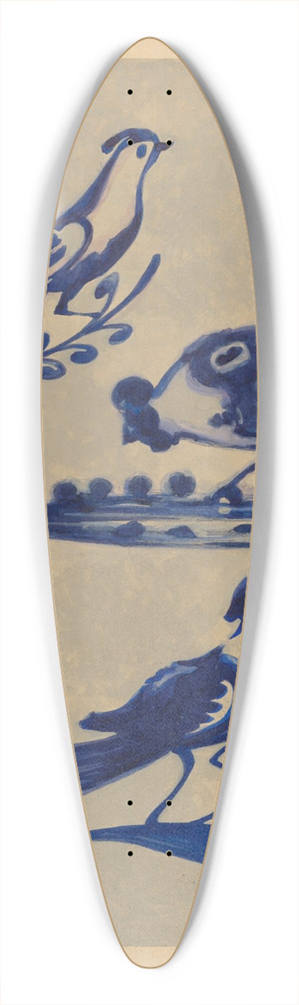 Charles Caseau - Bird Decorations on Stoneware 39.3 inch art pintail longboard deck