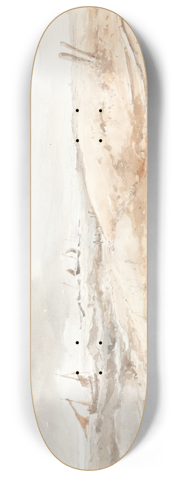 British 19th Century - Shore Scene with Boats in Choppy Water 8.25 inch art skate deck
