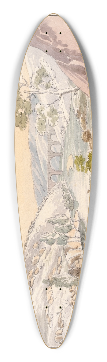 Charles Hamilton Smith - Bridge of Castello Bom on the Coa 39.3 inch art pintail longboard deck