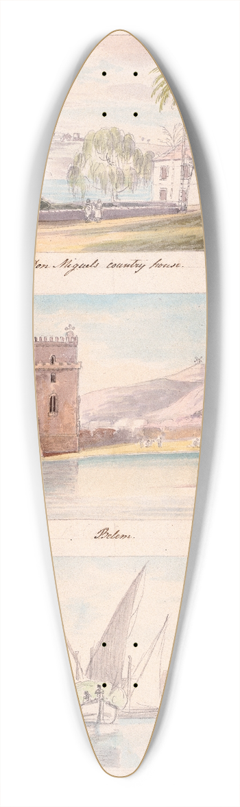 Charles Hamilton Smith - Three images; Don Miguels Country House, Belem, On the Tagus Towards Belem 39.3 inch art pintail longboard deck