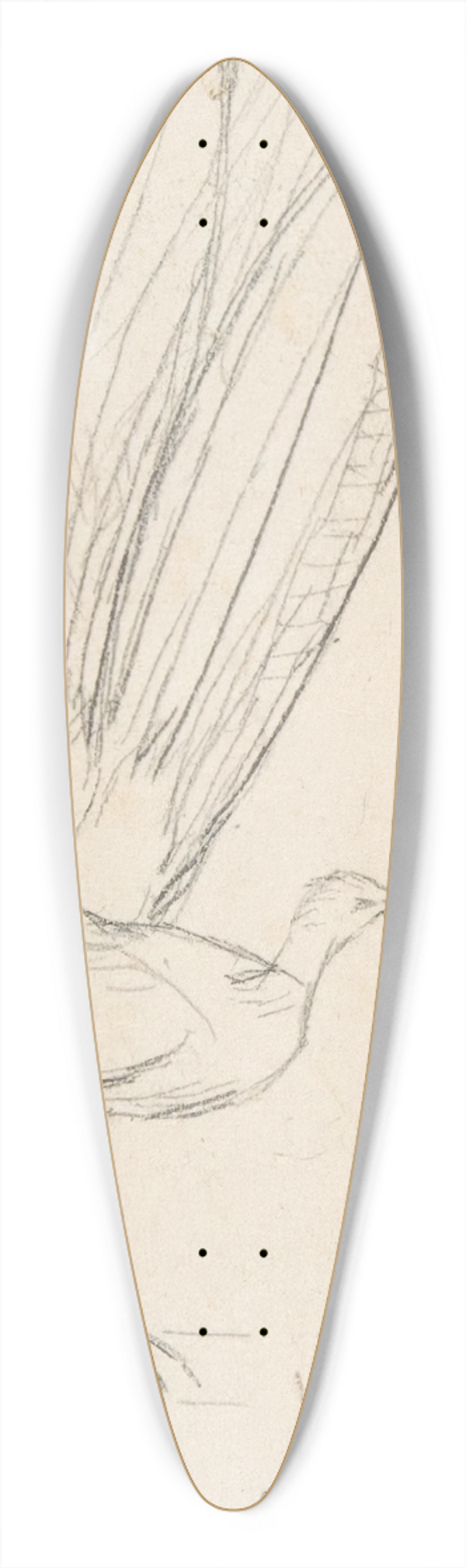 Charles Meryon - A Lyre Bird 39.3 inch art pintail longboard deck