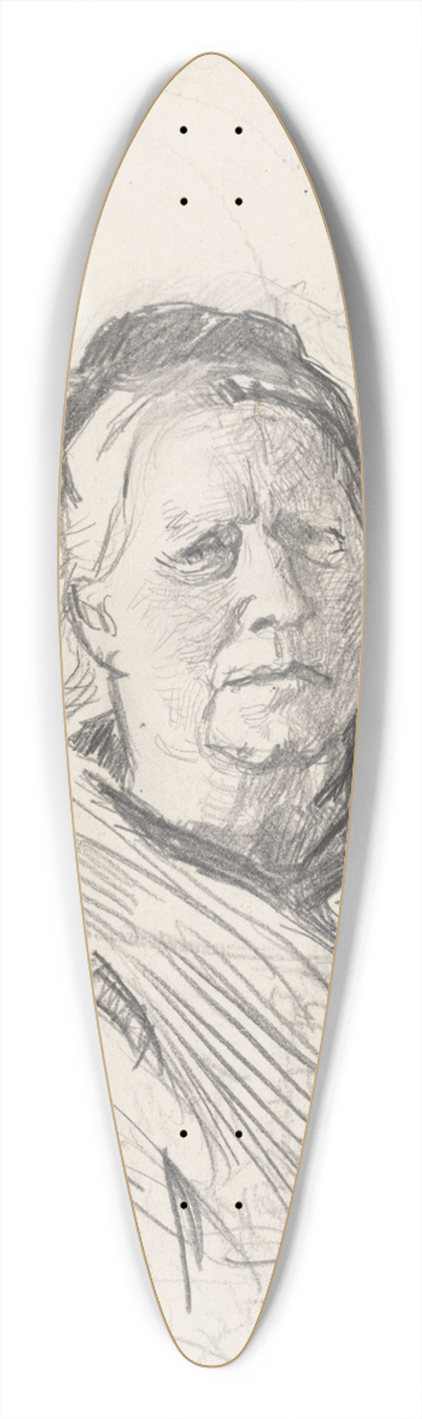 Christian Krohg - Kvinneportrett og utkast til Snorre-tegning 39.3 inch art pintail longboard deck