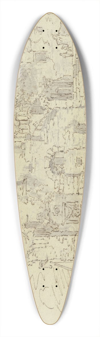 Christian Wilhelm Ernst Dietrich - Ruinen von Tempelgebuden in einer Landschaft 39.3 inch art pintail longboard deck