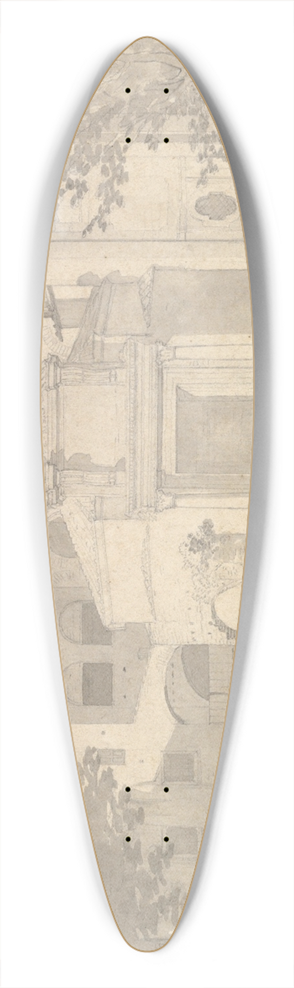 Christoffer Wilhelm Eckersberg - A Section of the Via Sacra, Rome (The Church of Saints Cosmas and Damian) 39.3 inch art pintail longboard deck