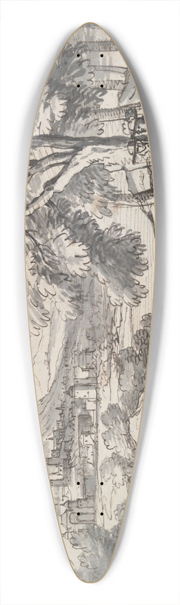 Circle of Adam van der Meulen, - Landscape with Travelers and City in theDistance 39.3 inch art pintail longboard deck