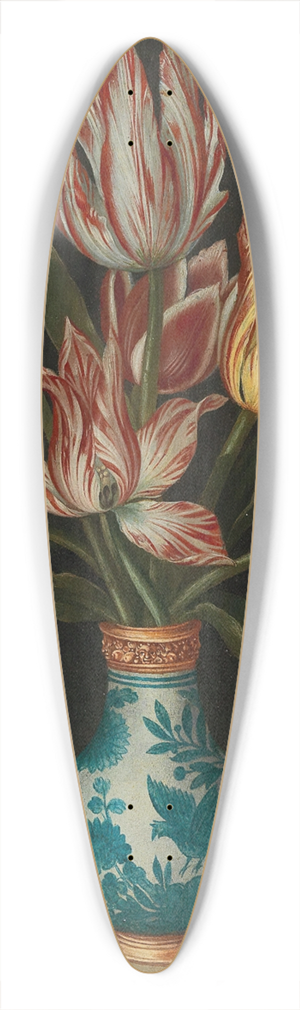 Circle of Ambrosius Bosschaert I - A still life with parrot tulips in a Wan-Li vase, a fly and a lizard 39.3 inch art pintail longboard deck
