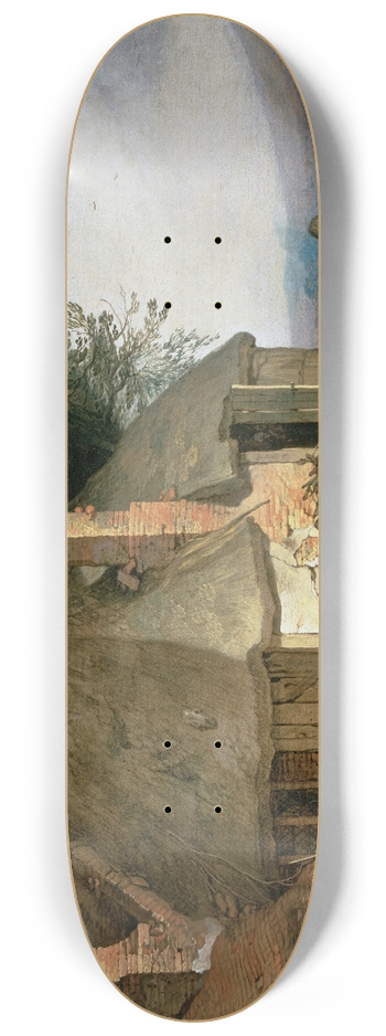Abraham Bloemaert - A cottage with peasants milking goats 8.25 inch art skate deck