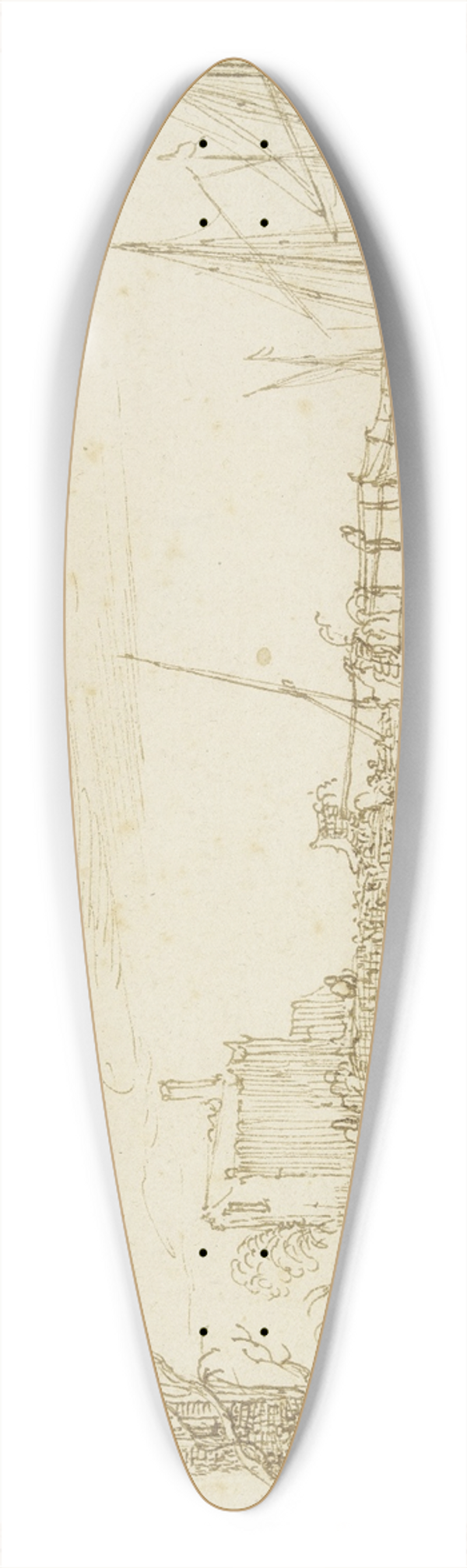 Cornelis Claesz. van Wieringen - Zwei Schiffe liegen bei einer Brcke, links auf dem Wege mehrere Figuren 39.3 inch art pintail longboard deck