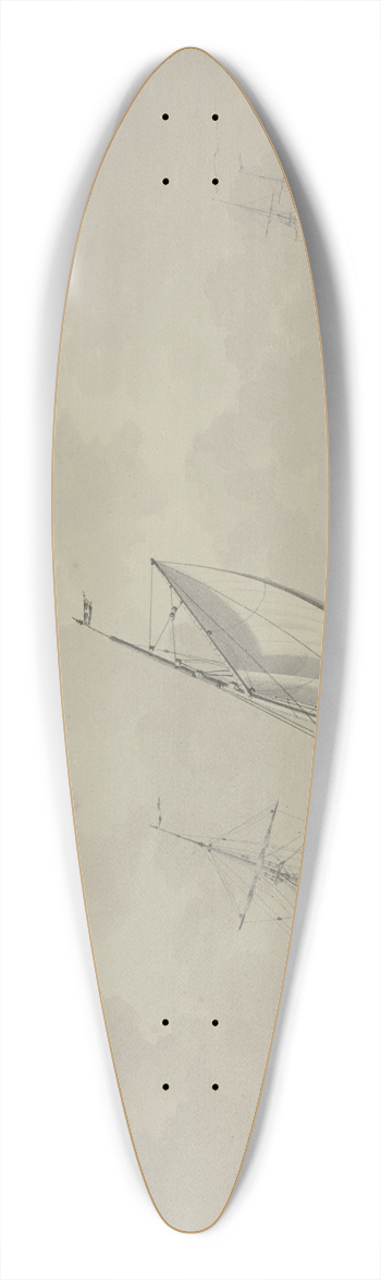 Cornelis de Grient - Bewegte See mit vielen Schiffen, vorne eine Barke mit vier Mann nach rechts segelnd 39.3 inch art pintail longboard deck