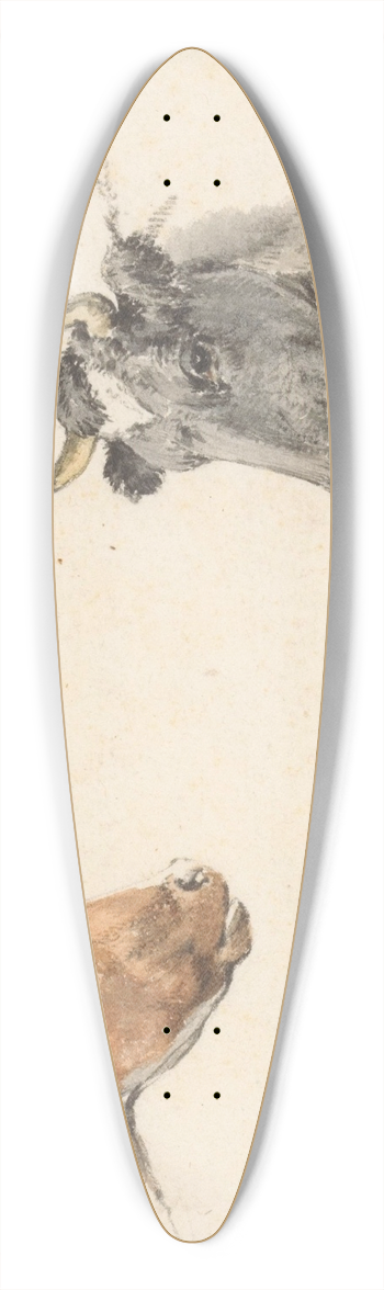 Cornelis Steffelaar - Studieblad met twee koeienkoppen 39.3 inch art pintail longboard deck