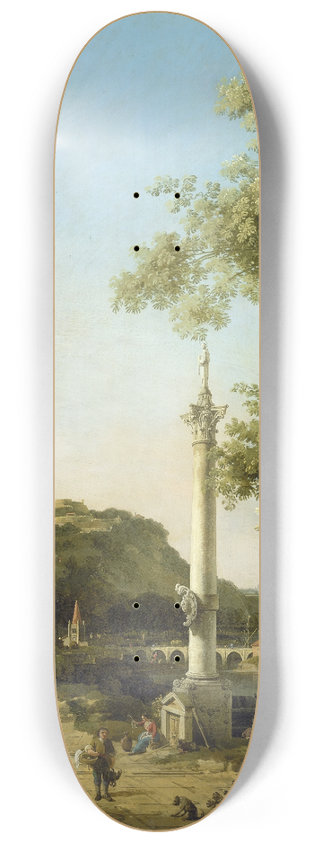 Canaletto - English Landscape Capriccio with a Column 8.25 inch art skate deck