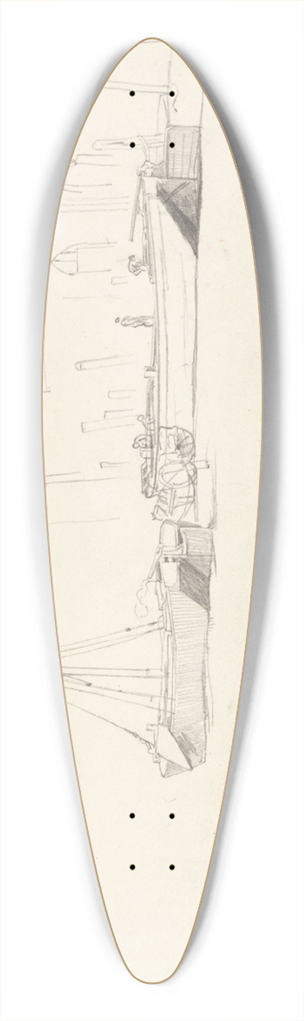 Cornelius Varley - Studies of Boats, Figures, Carts, and Buildings 39.3 inch art pintail longboard deck