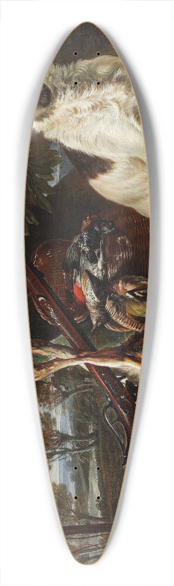 David de Coninck - Dog, hunting trophies and an owl 39.3 inch art pintail longboard deck