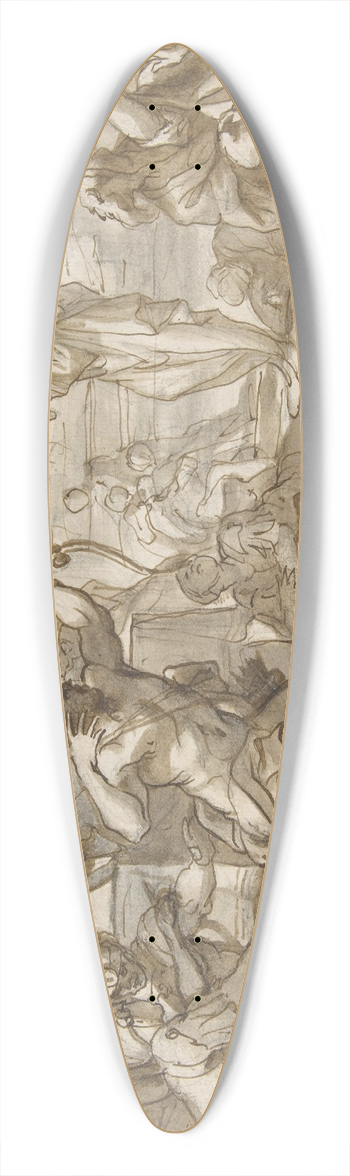 Domenico Piola - Male Figure with a Bow and Arrow Shooting at a Statue of a Woman with a Ball on her Head 39.3 inch art pintail longboard deck