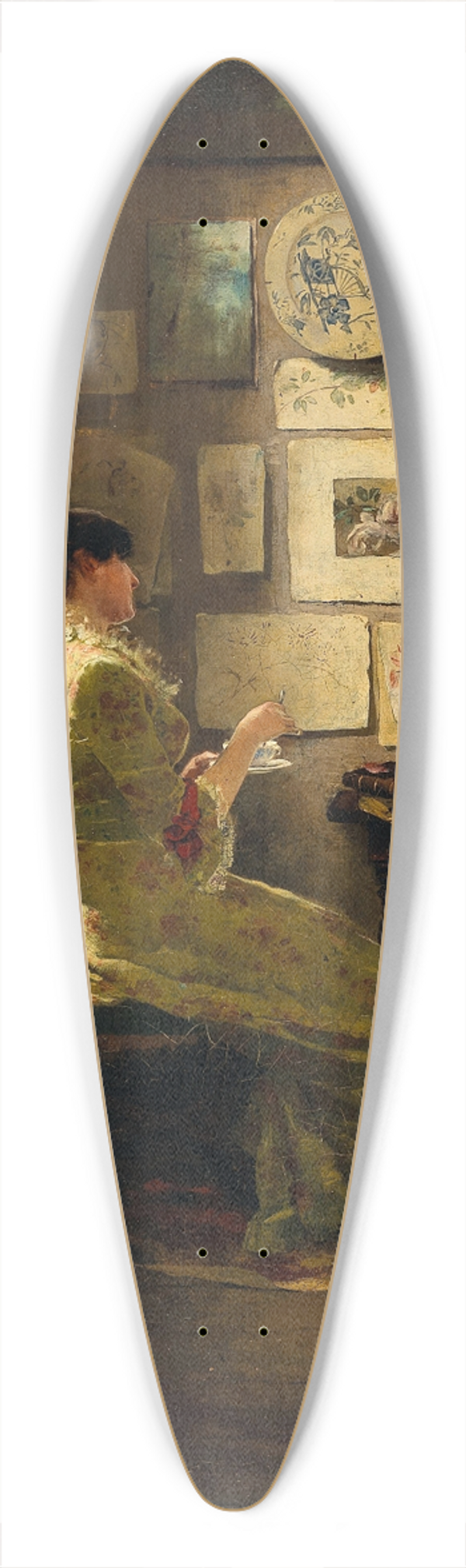 Edouard John Menta - The Painter at Tea Break 39.3 inch art pintail longboard deck