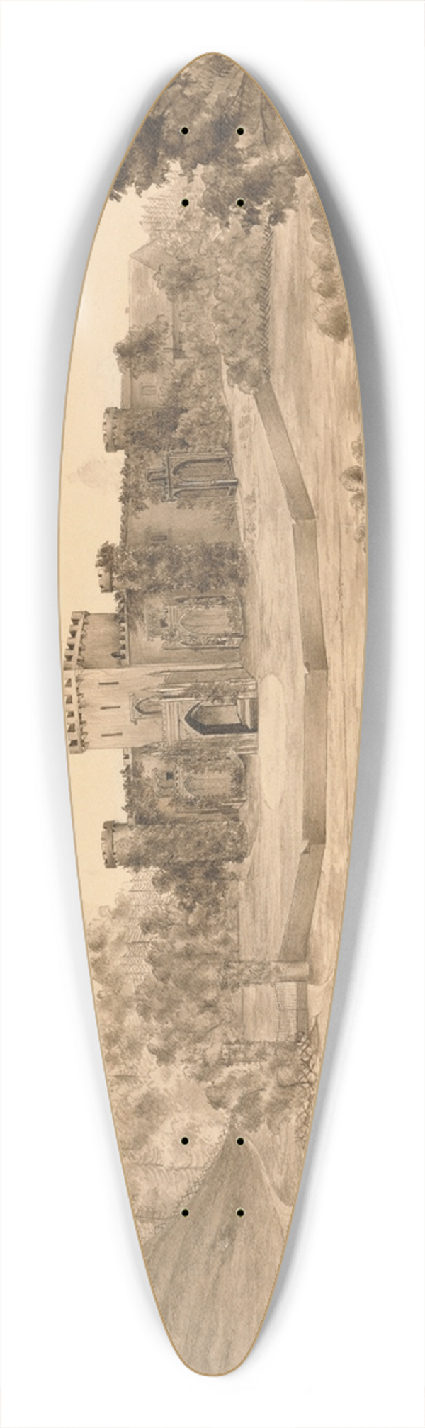 Edward Francis Burney - River Landscape with Castle 39.3 inch art pintail longboard deck