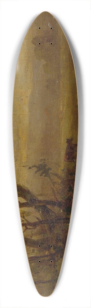 Edward Mitchell Bannister - Untitled (landscape, riverbank, three cows) 39.3 inch art pintail longboard deck