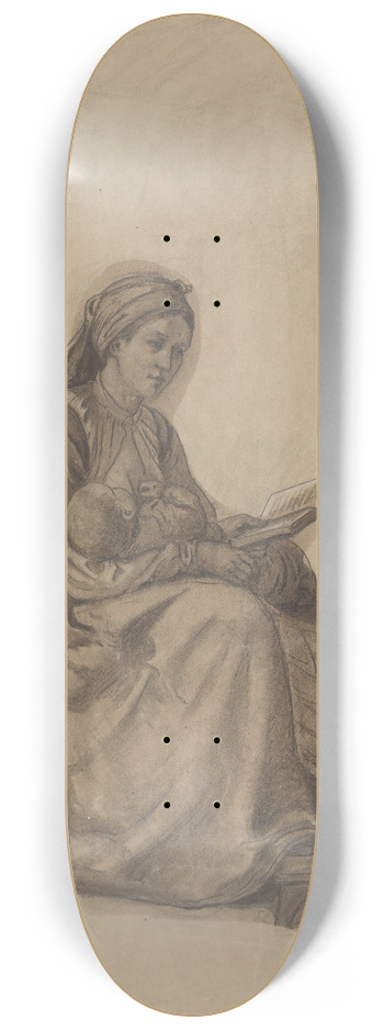 Adolph Tidemand - Kvinne med spedbarn som leser for to smpiker 8.25 inch art skate deck