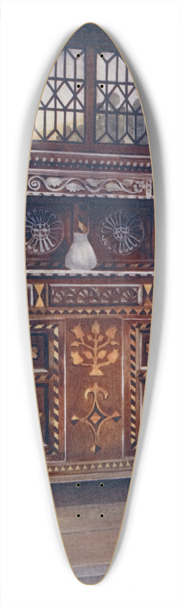 Edwin Foley - Carved and inlaid oak court cupboard. 39.3 inch art pintail longboard deck