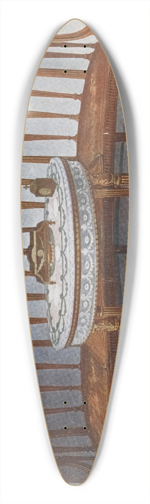 Edwin Foley - Carved satinwood barback settee, Painted and gilt table 39.3 inch art pintail longboard deck