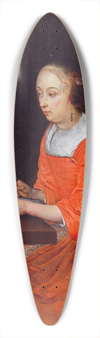 Eglon van der Neer - A Lady Drawing 39.3 inch art pintail longboard deck