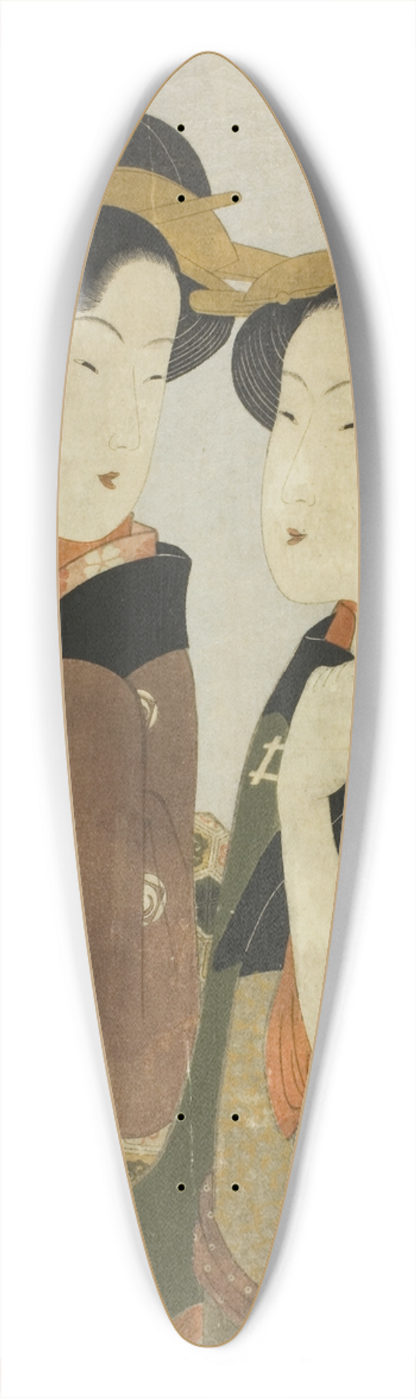 Eishsai Chki - Kan, a waitress of the Izutsuya, and the geisha Fuseya of the Ogiya 39.3 inch art pintail longboard deck