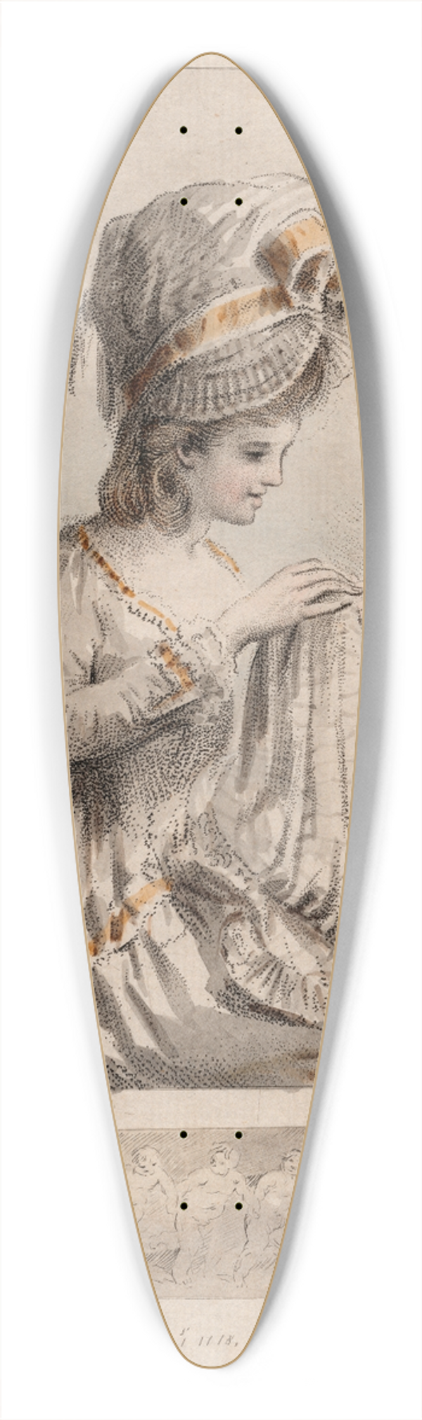 Elias Martin - Young Woman Sewing 39.3 inch art pintail longboard deck