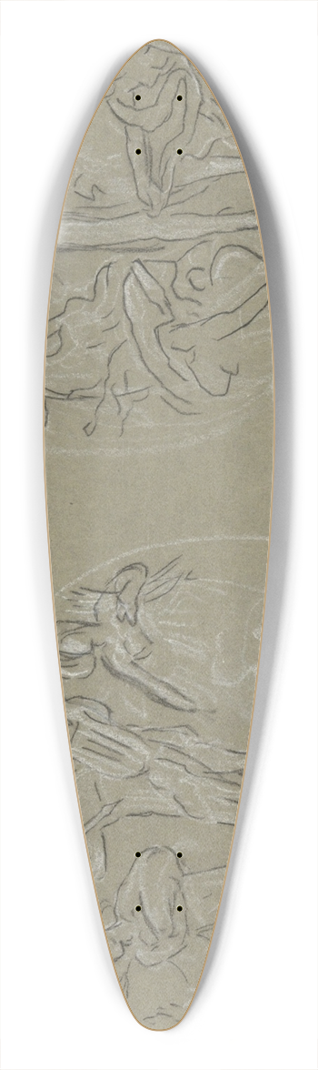 Elihu Vedder - Sheet of studies for HuntingtonCeiling 39.3 inch art pintail longboard deck