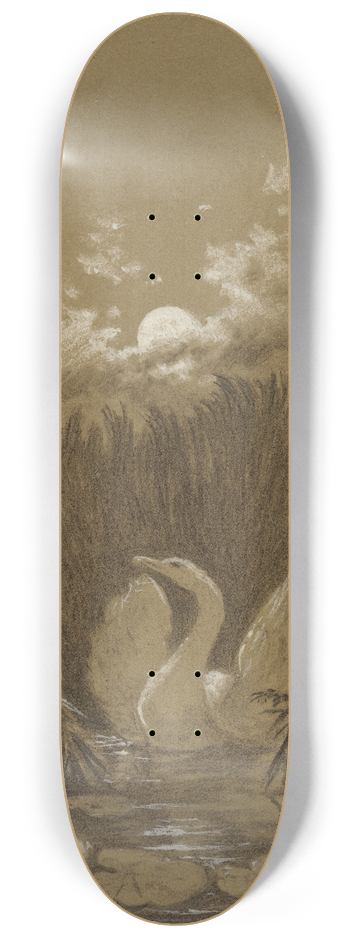 Carl Gustav Carus - A Swan Among the Reeds, by Moonlight 8.25 inch art skate deck