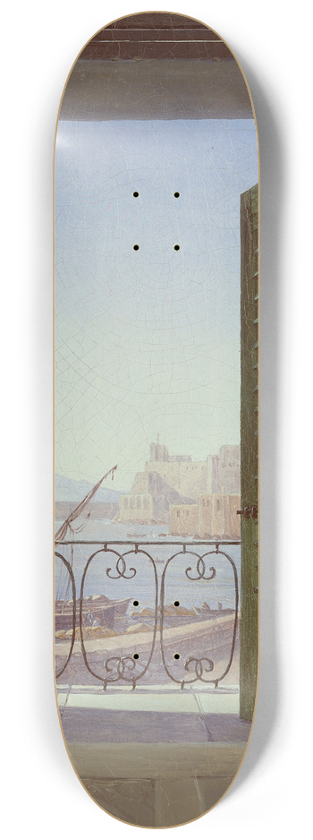Carl Gustav Carus - Balcony Room with a View of the Bay of Naples (via Santa Lucia and the Castel dellOvo) 8.25 inch art skate deck