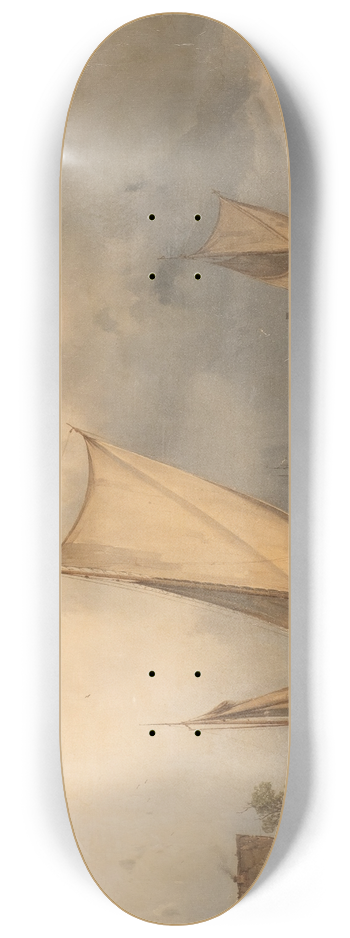 Carl Julius von Leypold - Barges by the banks of river Elbe 8.25 inch art skate deck