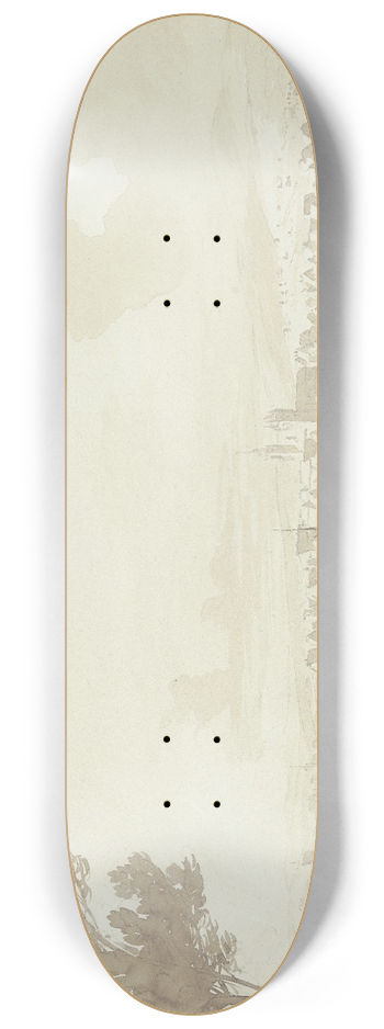 Carl Kuntz - Flusslandschaft, vorne eine Herde, im Hintergrund eine Stadt 8.25 inch art skate deck