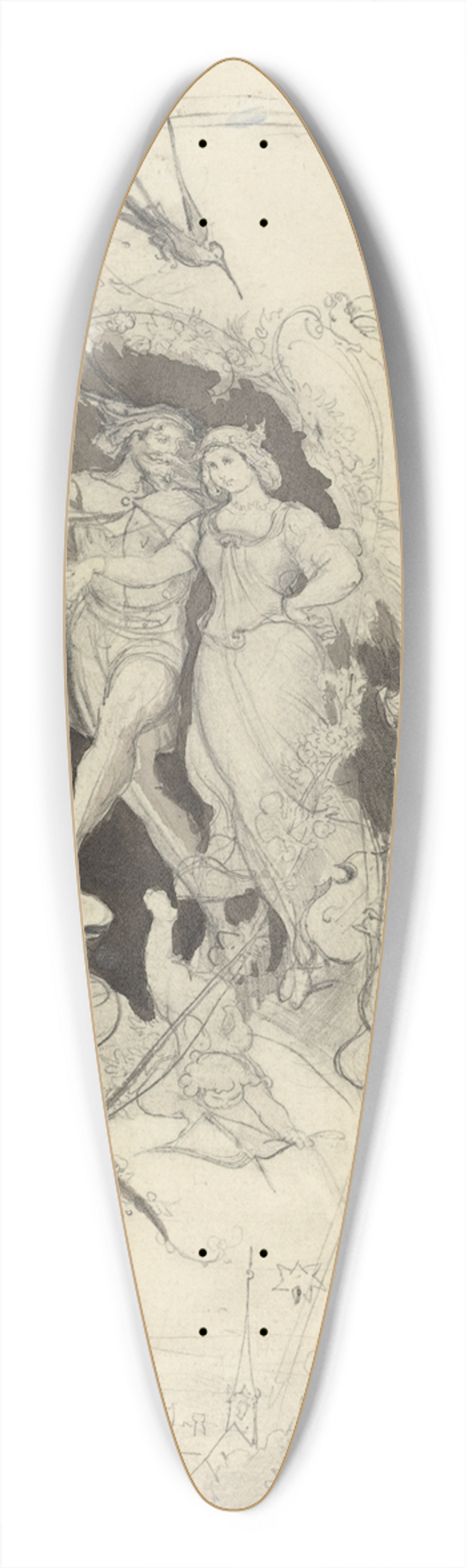 Eugen Napoleon Neureuther - The Happy Squire and His Bride 39.3 inch art pintail longboard deck